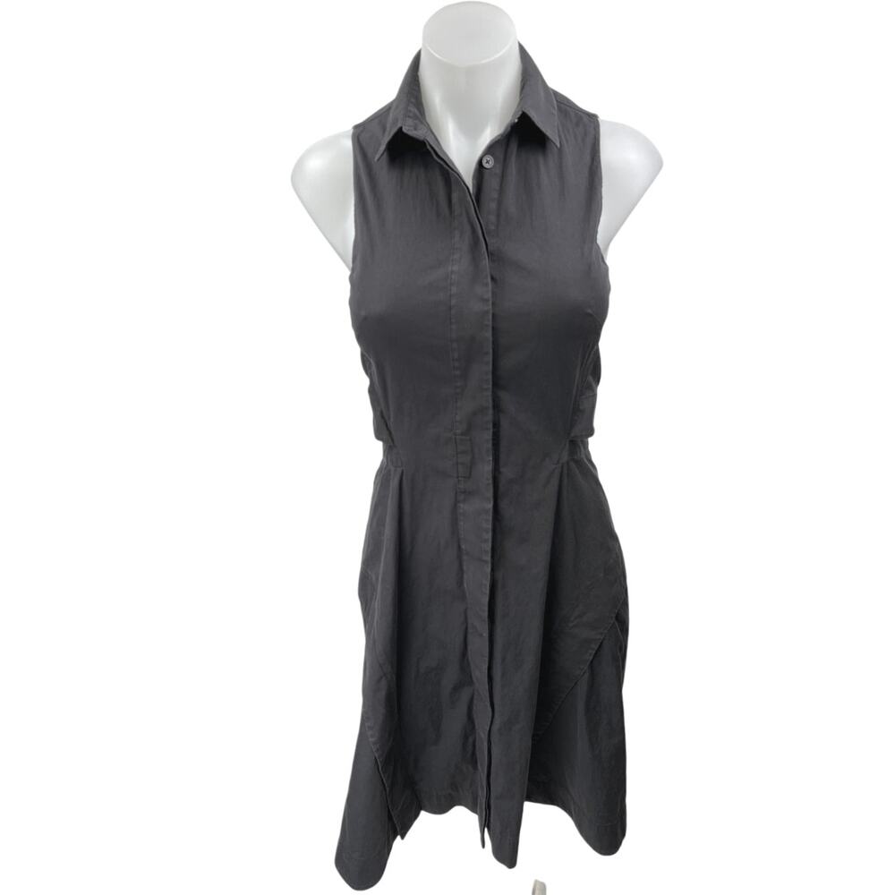Proenza Schouler Black Sleeveless Cutout Button Down Midi A-Line Shirt Dress 2